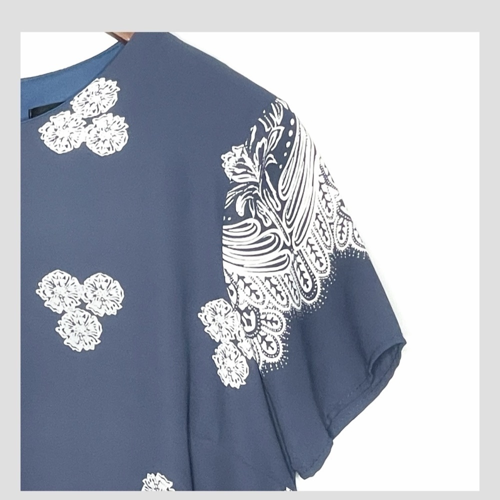 Lulus Riverside State Blue Floral Print Shift Dress Short Sleeve Mini Length - Picture 8 of 16